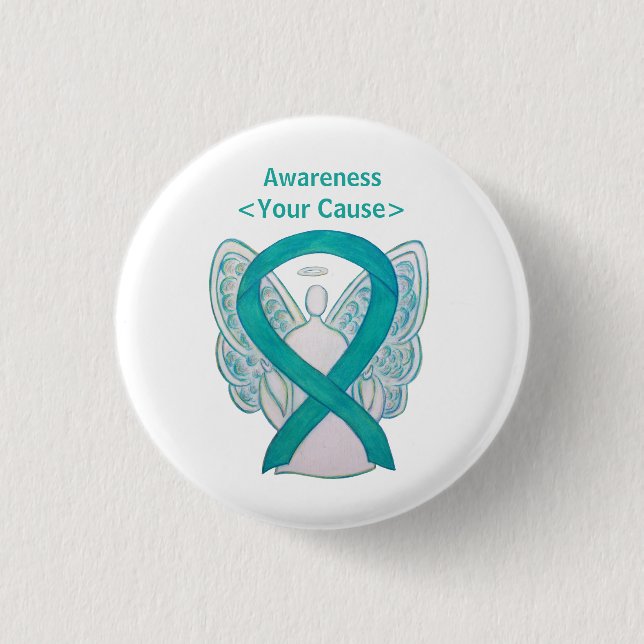 Schaltfläche "aquamarin Awareness Ribbon Custom An Button (Vorderseite)