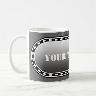 SCHALTFLÄCHE BANNER Schwarz Graustufen + Ihr Text Tasse