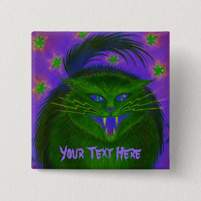 Schaltfläche "beängstigend Cat Green" "Your Text" Button (Vorderseite)