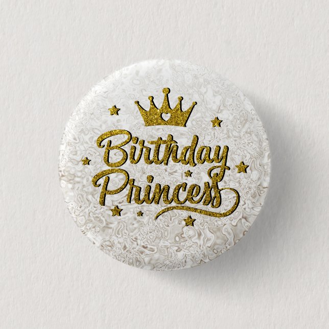 Schaltfläche "Birthday Princess" für Gold-Glitzer Button (Vorderseite)