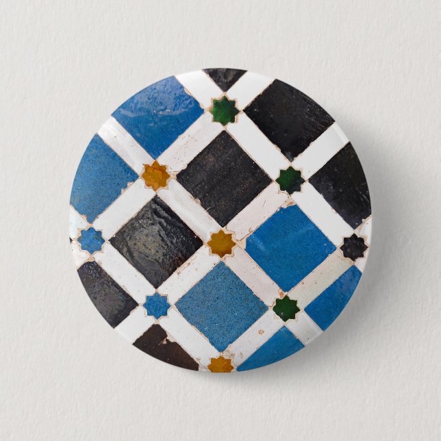 Schaltfläche Blau und Orange Geometrisches Muster Button (Vorderseite)
