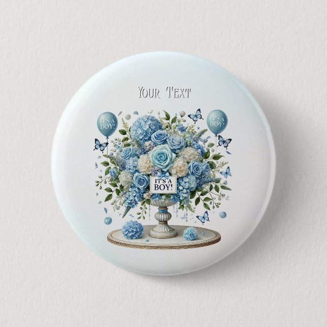Schaltfläche Blauer weißer Blumenvase Button (Vorderseite)