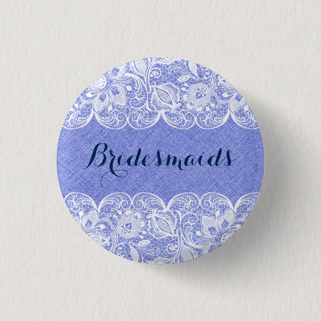 Schaltfläche Blue 2 Imitate Linen & White Lace Bri Button (Vorderseite)