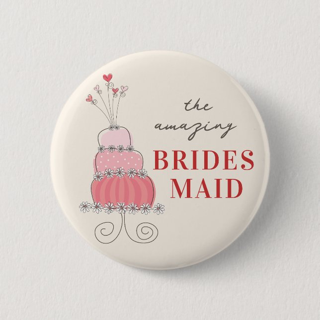 Schaltfläche "BRIDESMAID Sweet Pink Wedding Cake N Button (Vorderseite)