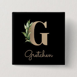 Schaltfläche "Eleganter Botanischer Monogram Gold  Button