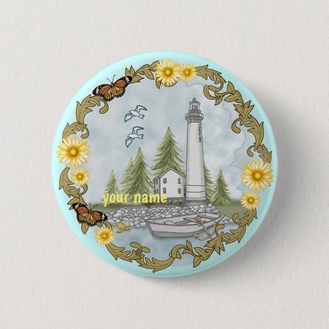 Schaltfläche "Floral Alabama Lighthouse Button" Button (Vorderseite)