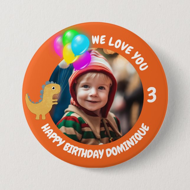 Schaltfläche "Foto, Name und Alter Geburtstag indi Button (Vorderseite)