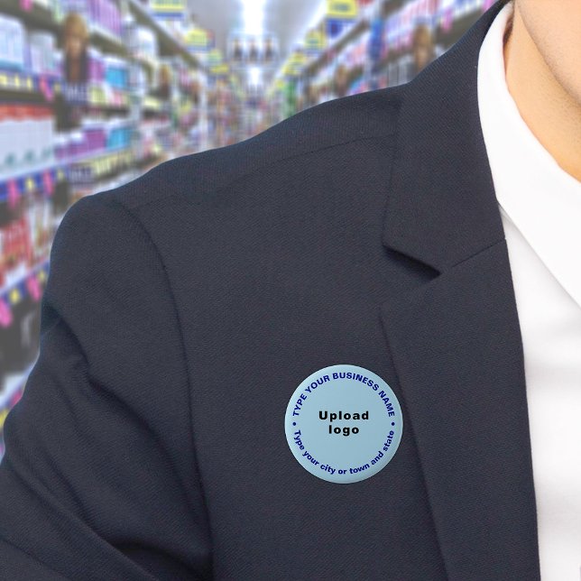Schaltfläche für die Markenbezeichnung "Light Blue Button (Build brand name awareness. Circular business brand texts on light blue button.)