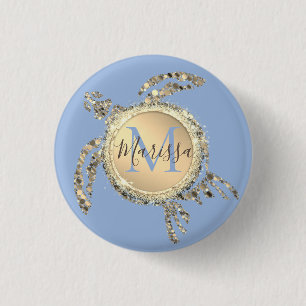 Schaltfläche Gold Glam Turtle Monogram Button