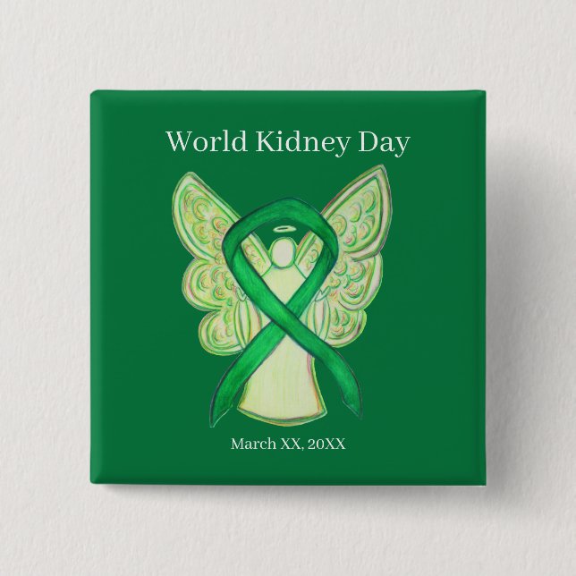 Schaltfläche "Green Awareness Ribbon" am Weltkidne Button (Vorderseite)