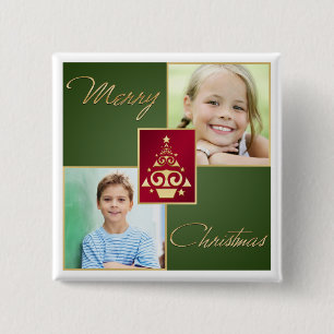 Schaltfläche "Green, Red, Gold Christmas Tree Foto Button