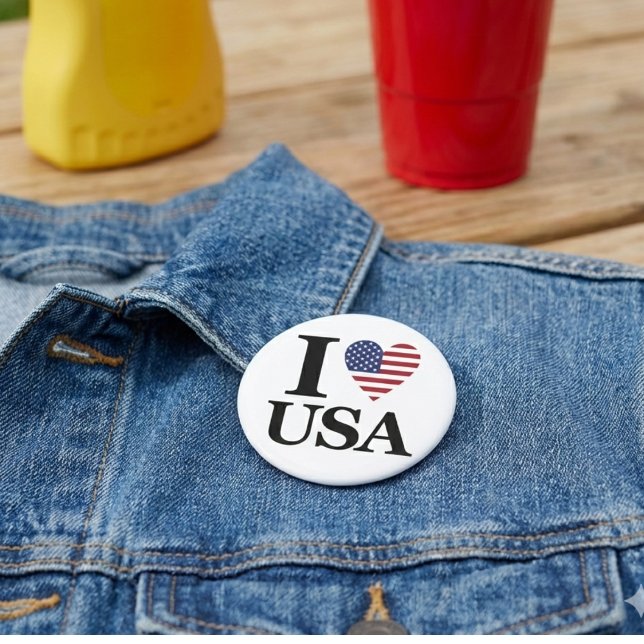 Schaltfläche "I ❤️ USA" Button (Patriotism You Can Wear.)