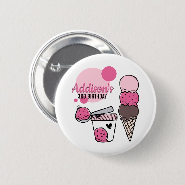 Schaltfläche "Ice Cream Scoop Geburtstagsparty" Button (Vorne & Hinten)
