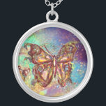 SCHALTFLÄCHE IN GLITZERN, blau-grün Versilberte Kette<br><div class="desc">Eleganter und bunter Schmetterling. Malerei mit goldener und silberner Folie.</div>
