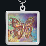 SCHALTFLÄCHE IN GLITZERN, blau-grün Versilberte Kette<br><div class="desc">Eleganter und bunter Schmetterling. Malerei mit goldener und silberner Folie.</div>