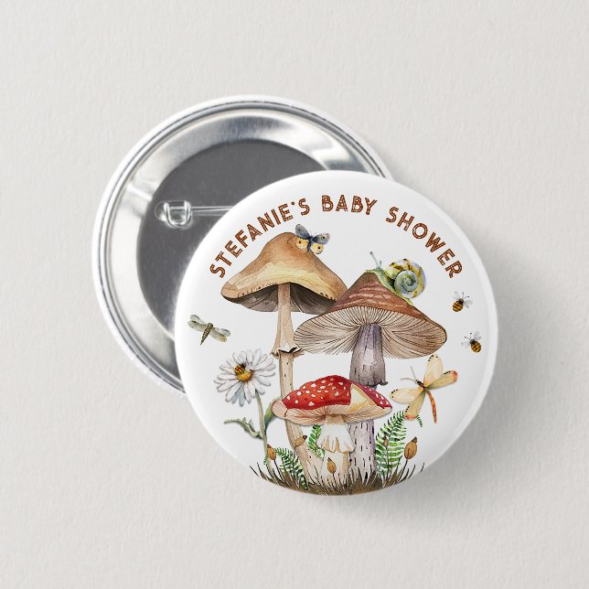 Schaltfläche Insect & Mushroom-Babydusche | Whimsi Button (Vorne & Hinten)