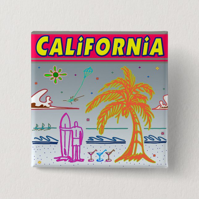 Schaltfläche "KALIFORNIEN" Surfer Beach Button (Vorderseite)