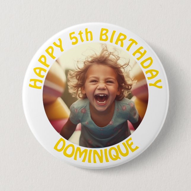 Schaltfläche Kindergeburtstag Foto mit Name und Al Button (Vorderseite)