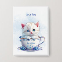 Schaltfläche "Kitten in Cup Blue Flowers"