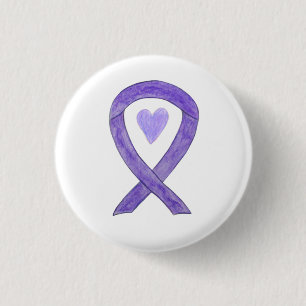 Schaltfläche "Lavendel Awareness Ribbon Heart Art  Button