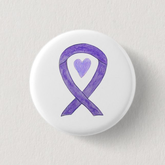 Schaltfläche "Lavendel Awareness Ribbon Heart Art  Button (Vorderseite)