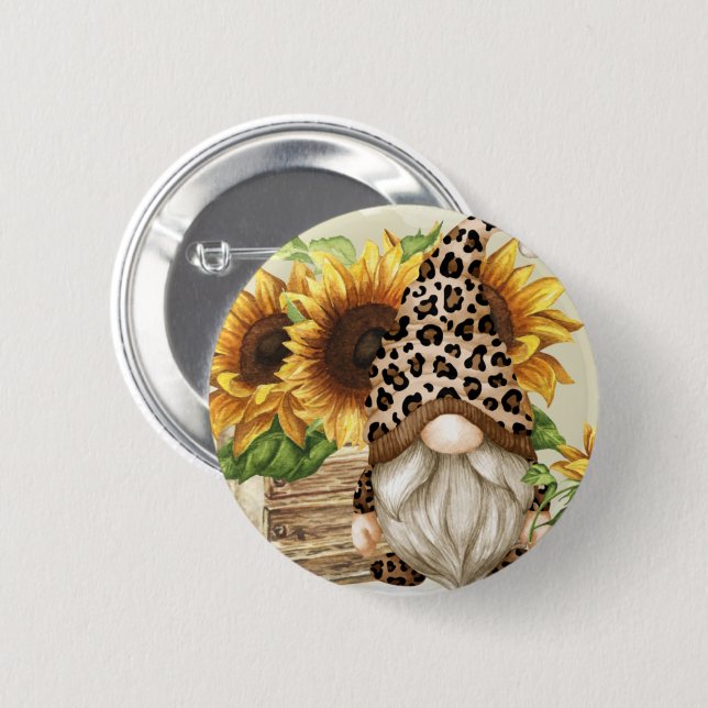 Schaltfläche Leopard Gnome Sunflowers Button (Vorne & Hinten)