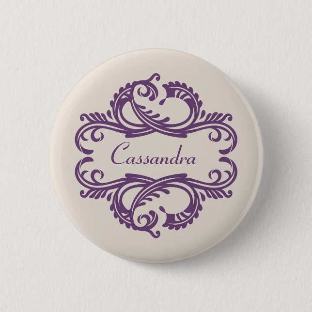 Schaltfläche "lila Chic Damask" Button (Vorderseite)