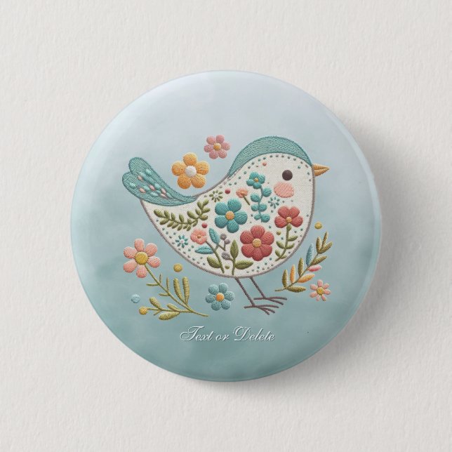 Schaltfläche "Little Bird Blue Pink"-Blume Button (Vorderseite)