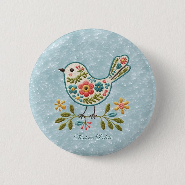 Schaltfläche "Little Bird Floral Green" für Blätte Button (Vorderseite)