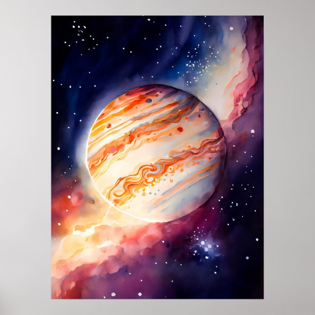 Schaltfläche "Majestic Watercolor Jupiter Art" Poster (Vorne)