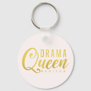 Schaltfläche "Modern Drama Queen Name Pink Text" Schlüsselanhänger