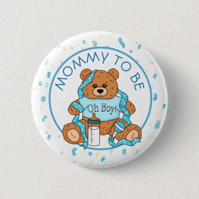 Schaltfläche "Mommy to be Blue Teddy Bear Baby Sho Button (Vorderseite)