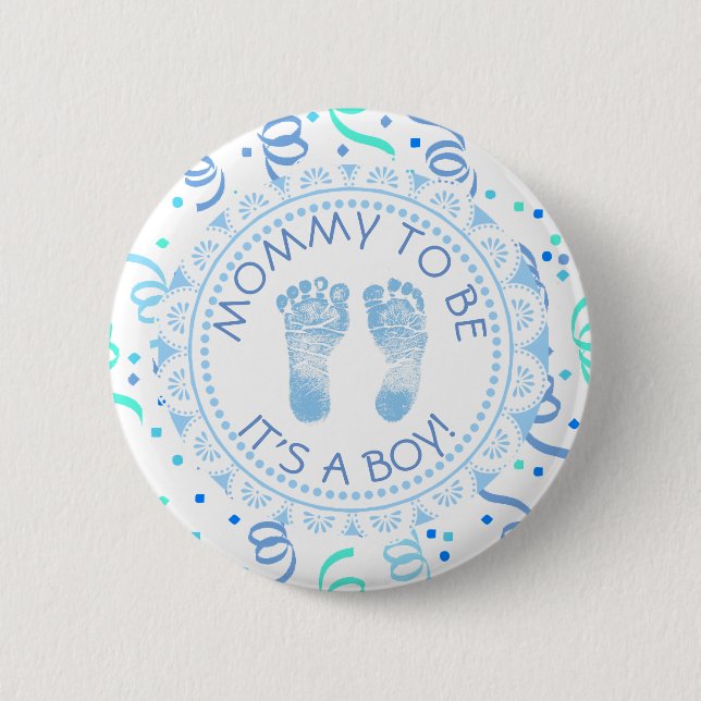 Schaltfläche "Mommy to be Blue & White Baby Shower Button (Vorderseite)