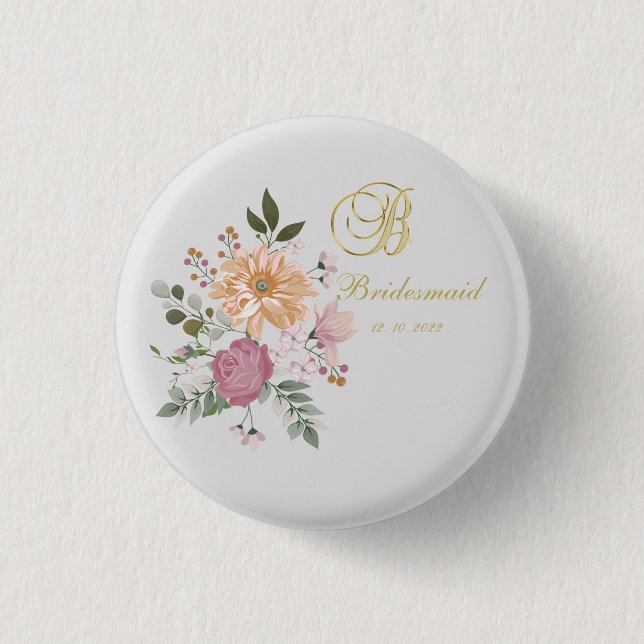 Schaltfläche Monogram B Bridesmaid Button (Vorderseite)