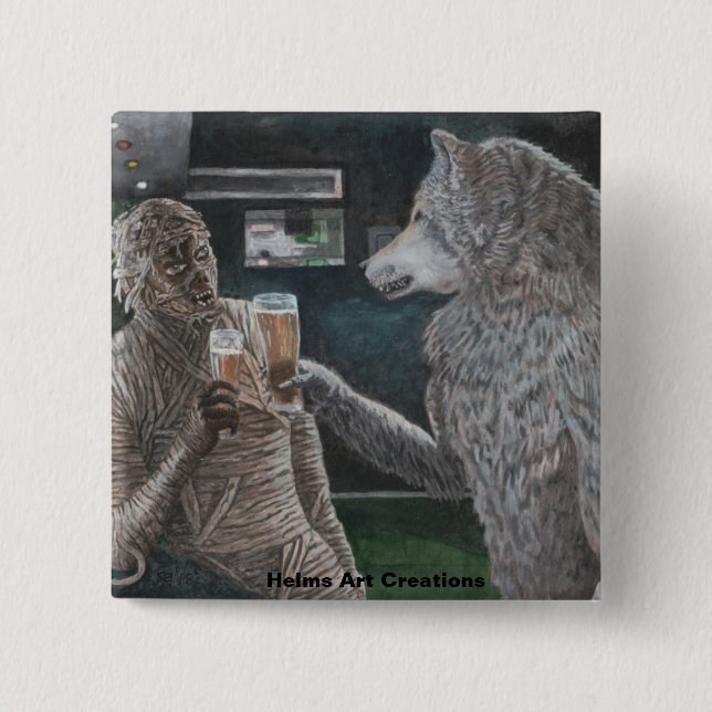 Schaltfläche "Mummy and Werewolf Drinks Fantasy Ar Button (Vorderseite)