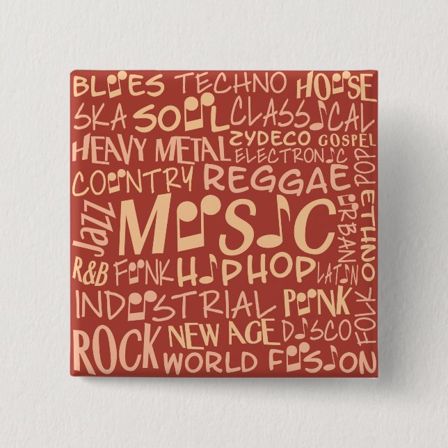 Schaltfläche Musik Genres Word Collage Button (Vorderseite)
