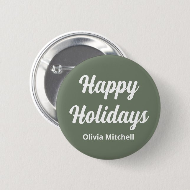 Schaltfläche "Mute Greenish Grey Happy Holidays" Button (Vorne & Hinten)