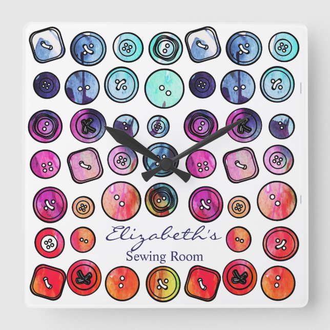 Schaltfläche "Näheraum" Quadratische Wanduhr (Vorderseite)