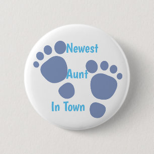 Schaltfläche "Neueste Tante in Town Blue Baby Foo Button