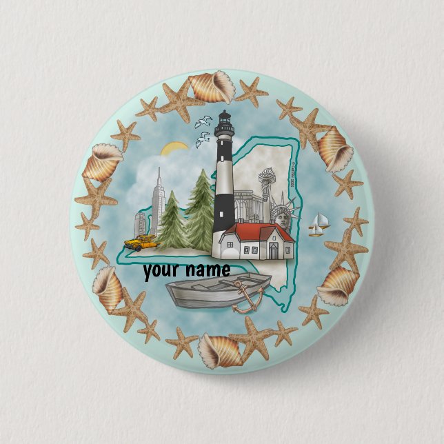 Schaltfläche "New York Muscheln Lighthouse Button" Button (Vorderseite)