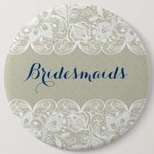 Schaltfläche "Pastel Green Linen & White Lace Brid Button