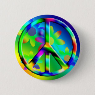 Schaltfläche "Peace Sign Blume Power Hippie" Button
