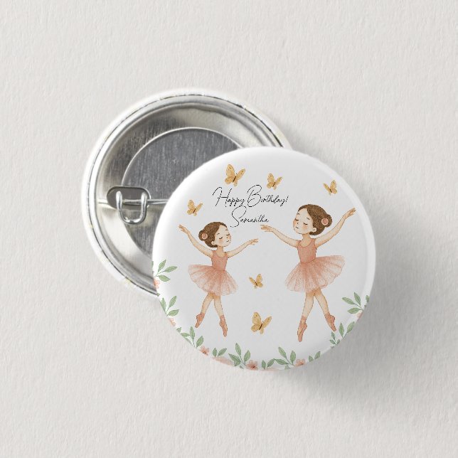 Schaltfläche "personalisiert Ballerina Birthday Pa Button (Vorne & Hinten)