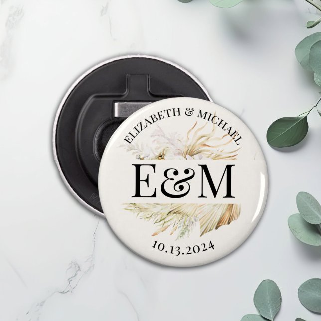 Schaltfläche personalisiert Boho Tropical Gastgesc Flaschenöffner (Von Creator hochgeladen)