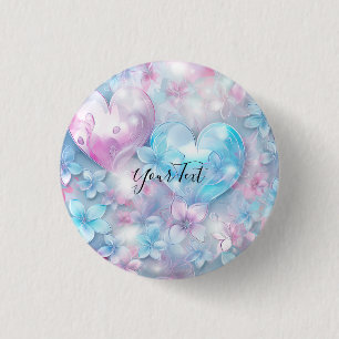 Schaltfläche "Pink Aqua Hearts and Blume" Button