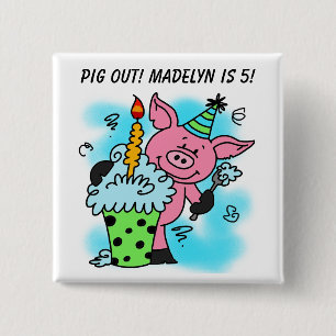 Schaltfläche "Pink Pig Birthday" Button