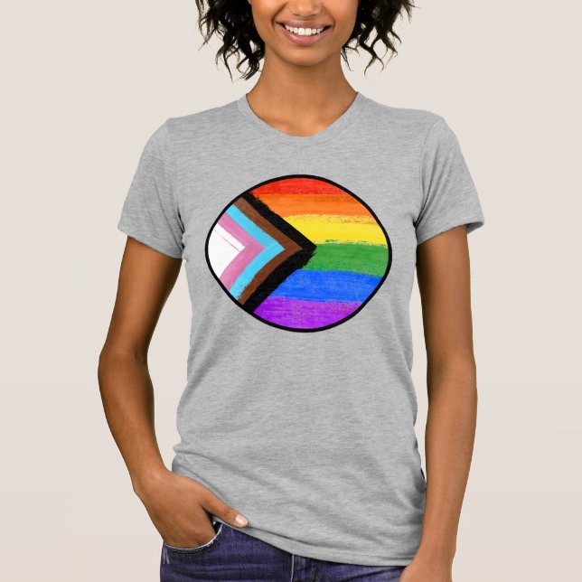Schaltfläche "Progress Pride Stripes" T-Shirt (Vorderseite)