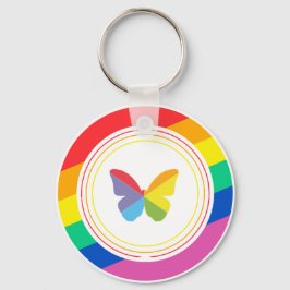 Schaltfläche "Rainbow Butterfly LGBTQ+" Schlüsselanhänger