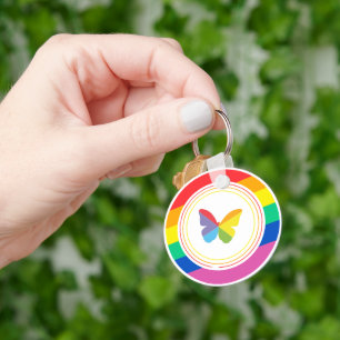 Schaltfläche "Rainbow Butterfly LGBTQ+" Schlüsselanhänger