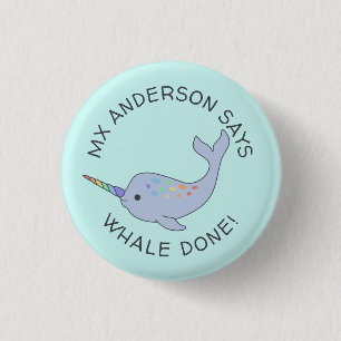 Schaltfläche Rainbow Narwhal Whale Done Button